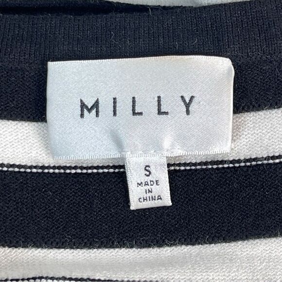 Milly Mime Black White Striped 3/4 Sleeve A-Line Knee Length Sweater Dress Small - Picture 4 of 9